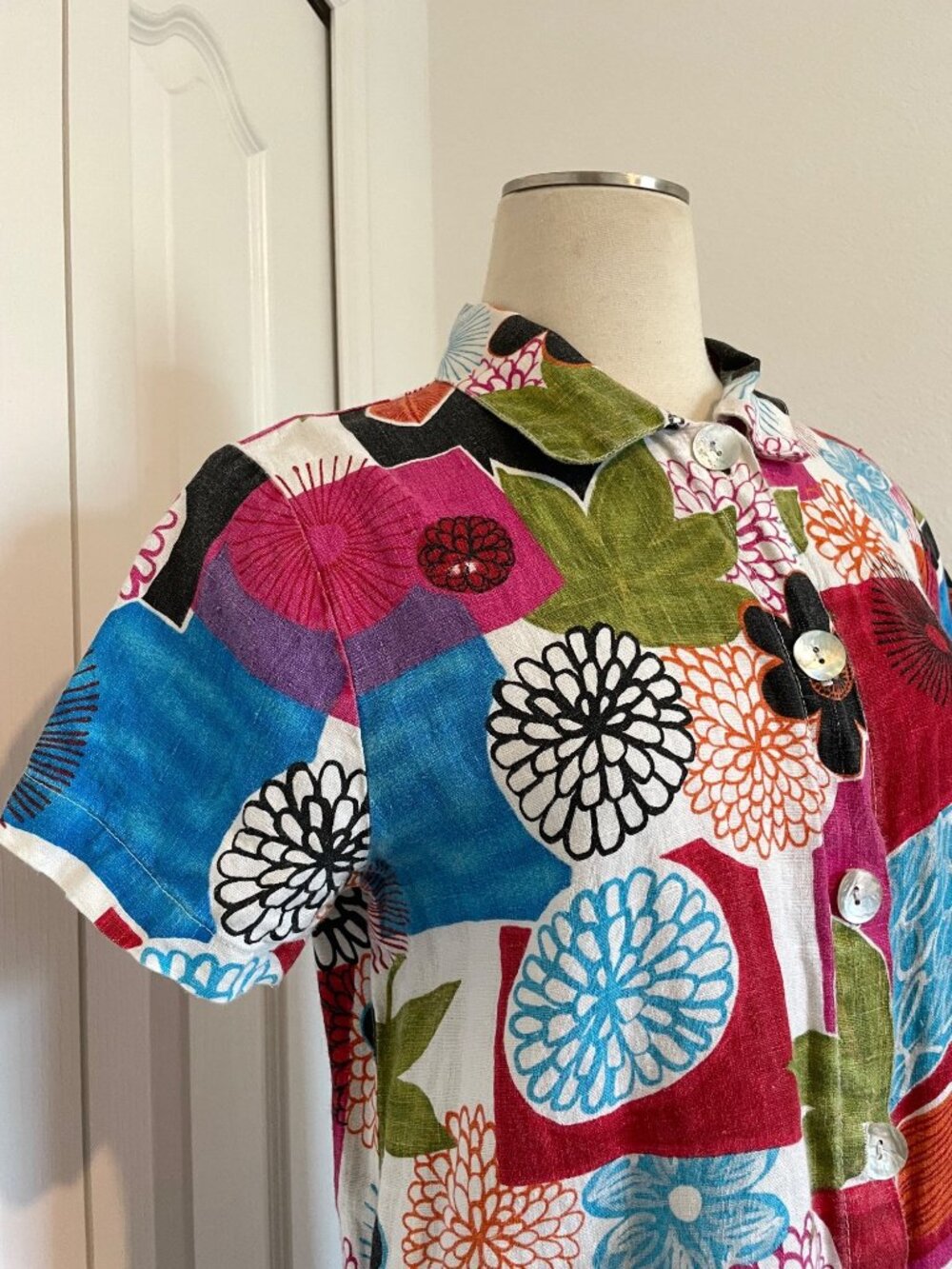 Vintage Hot Cotton Marc Ware 100% Linen Abstract Button-Down Beach Shirt Small - Picture 3 of 13